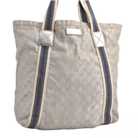 Gucci Handbags - Gucci Silver Fabric Tote EUC